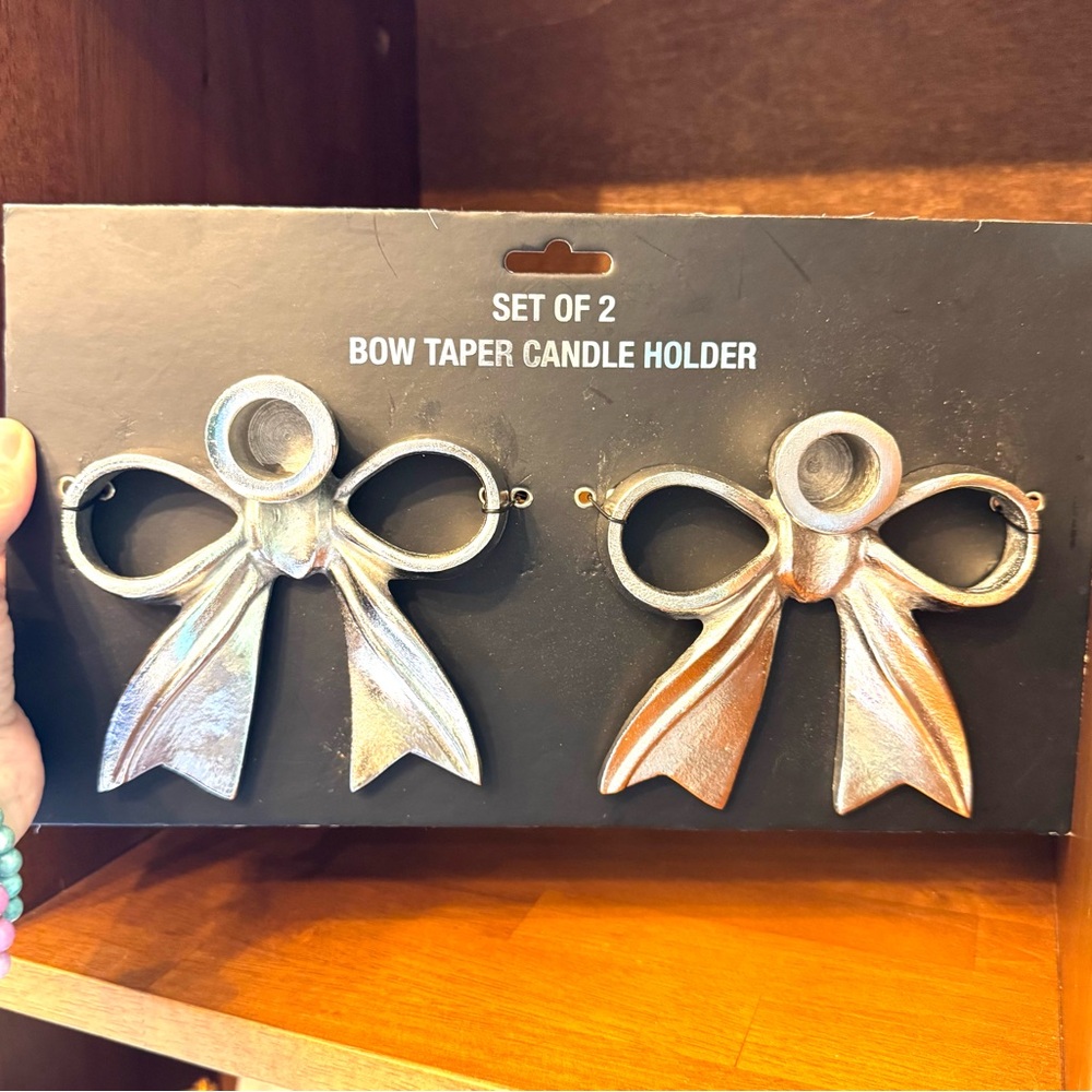 Silver Bow Coquette Viral Taper Candle Holder Set